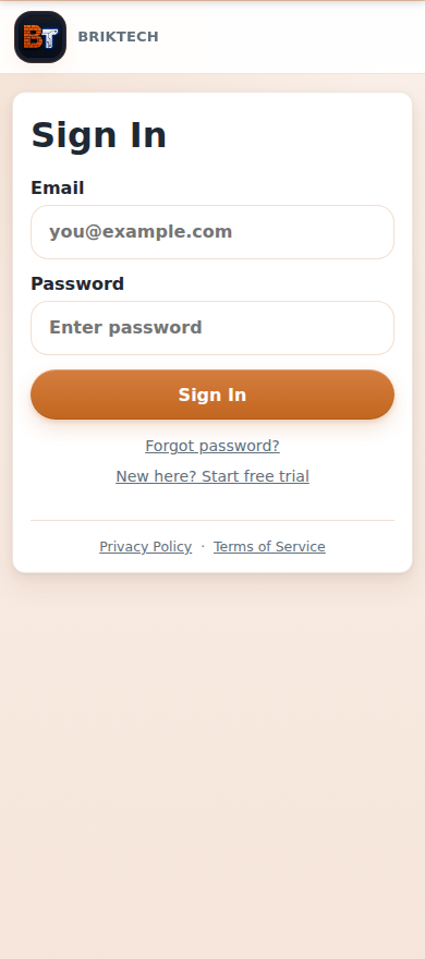 The BrikTech sign-in screen