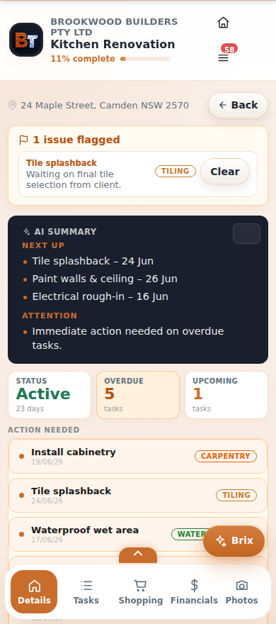 A job overview screen