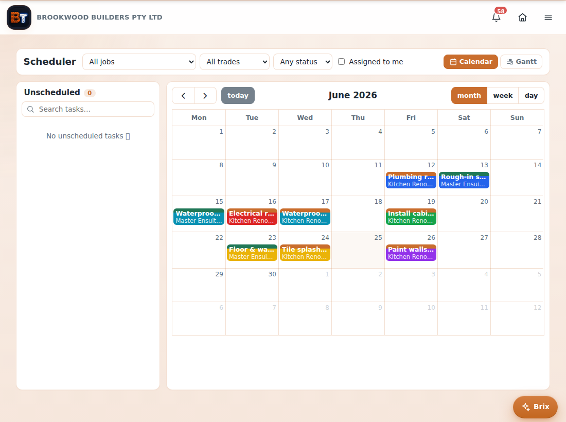 The scheduler calendar with colour-coded tasks