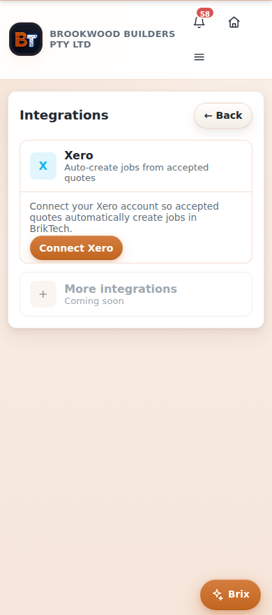 The integrations screen
