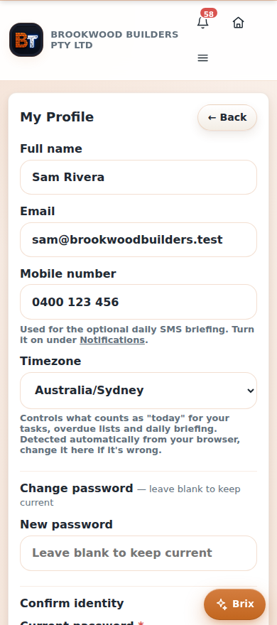 The profile screen