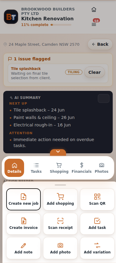 The action tray of add tiles